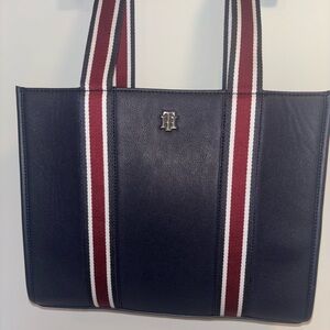 Tommy Hilfiger Stylish Blue Tote with Red Stripe NWT